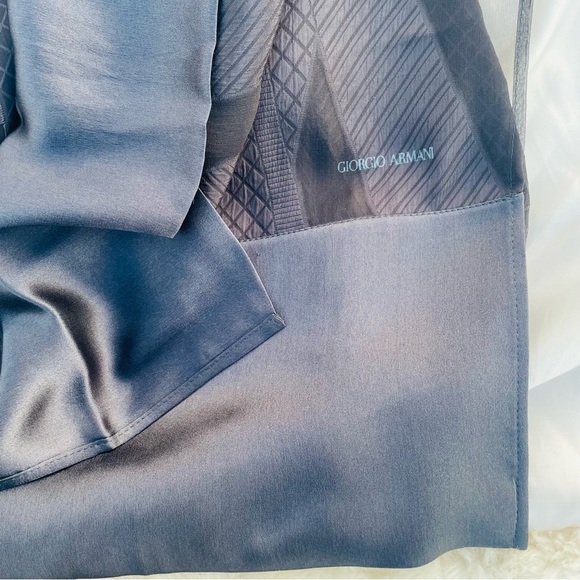 GIORGIO ARMANI Gun Black Gray Satin Silk Italy Light Charcoal Rectangular Scarf - Picture 14 of 16